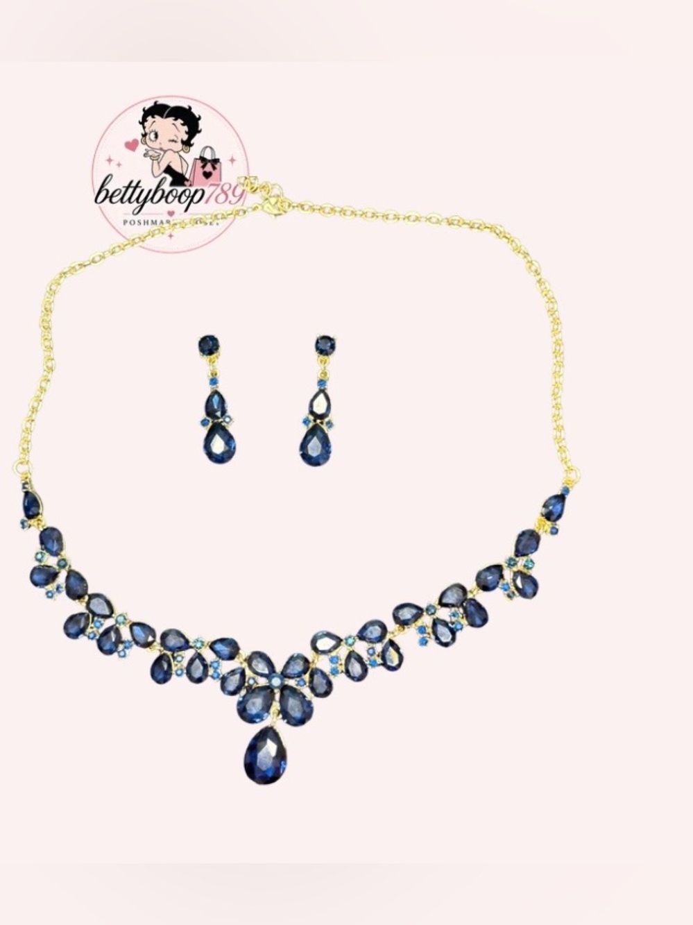 Gold-Tone Blue Crystal Necklace & Earrings Set